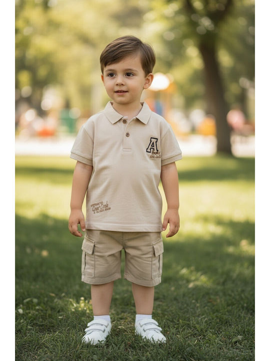 Set Pentru Copii Cu Pantaloni Scurți De Vară 2 Bucăți Bej