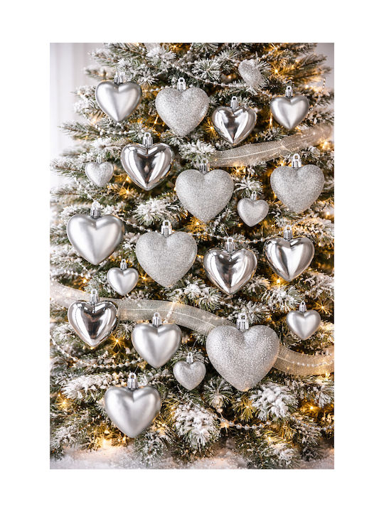 Set 16 Heart-shaped Decorative Ornaments Plastic 4-7 Cm Silver