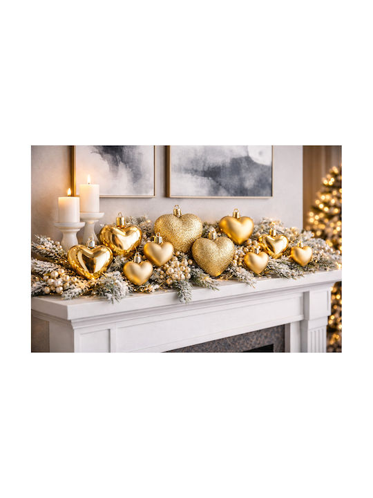 Set 16 Decorative Heart-shaped Baubles Plastic 4-7 Cm Gold