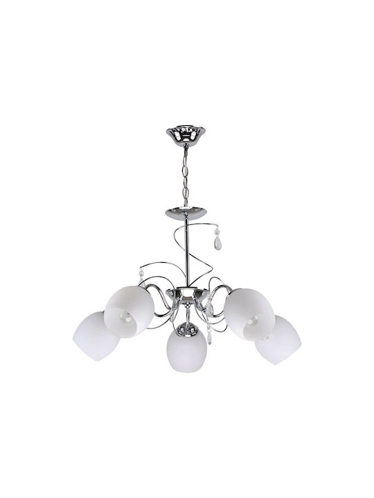Home Lighting KQ 2221/5 Ferrow Κρεμαστό Φωτιστικό Ασημί με Κρύσταλλα για 5 Λαμπτήρες E27 60x60x53εκ.