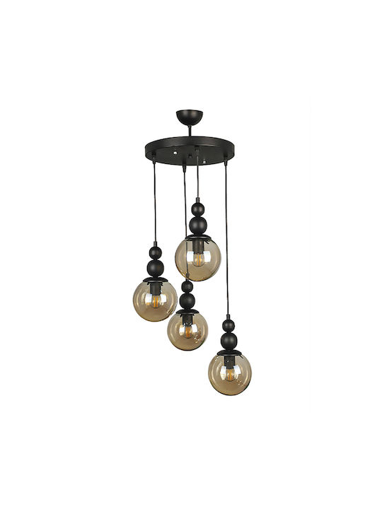 Megapap Latona Pendant Light Black Ball for 4 Bulbs E27 30x30x90cm