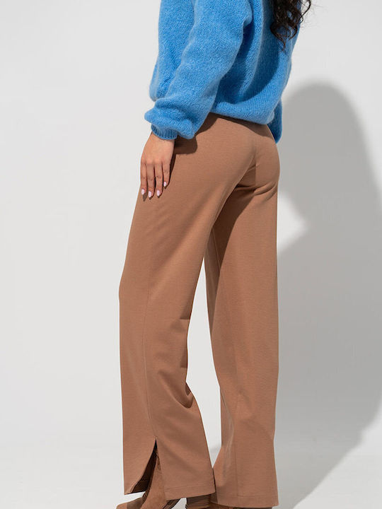 Pantaloni Dama Din Țesătură Cu Fit Relaxed Maro