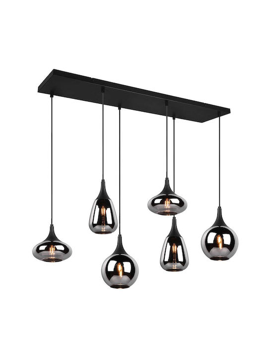 Trio Lighting Lumina Adjustable Pendant Light Black Rail for 6 Bulbs E14, E.14 93x20x150cm