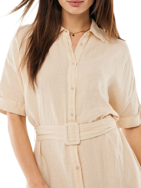 Summer Midi Shirt Dress Beige