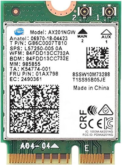 Wireless Network Card Wi-fi 6 Intel Ax201ngw Wi-fi 6 Ax201 Wireless Card & Bluetooth Mini PCI-e M.2 2230 5w10v25775 01ax797 01ax798 L92724-005 L57250-005 L57248-005 802.11ax Dual Band 5ghz 2.4 Ghz 2400mbps Code 1-brd315