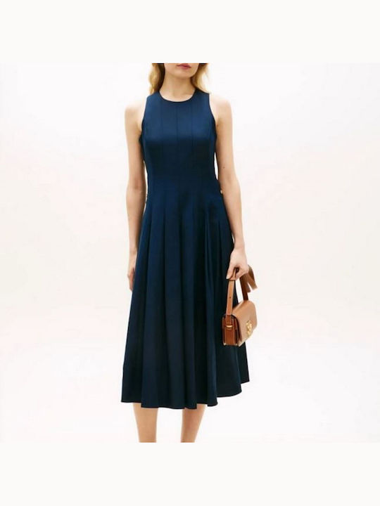 Summer Midi Shirt Dress Sleeveless Navy