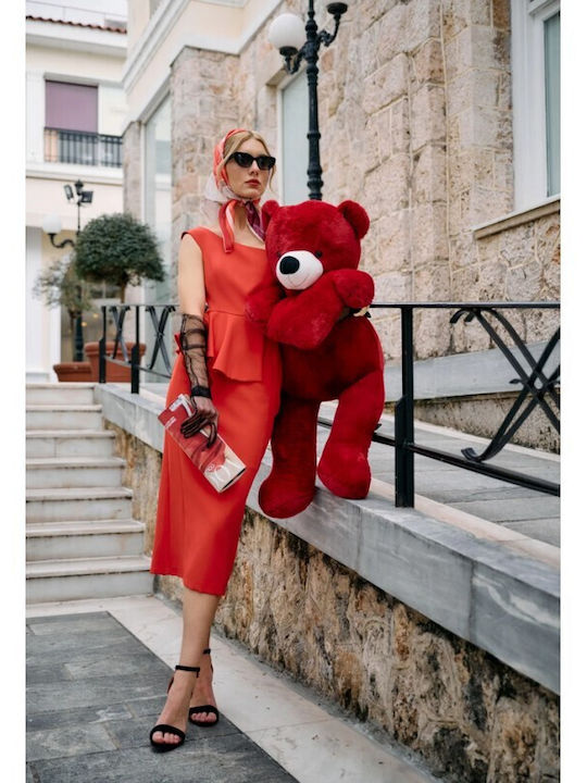 Peplum Summer Midi Dress for Wedding Christening Red