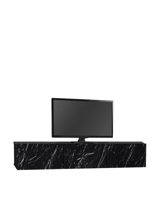 TV Stand Damla with LED Lighting Black Marble Effect L180xD29.5xH29.5cm
