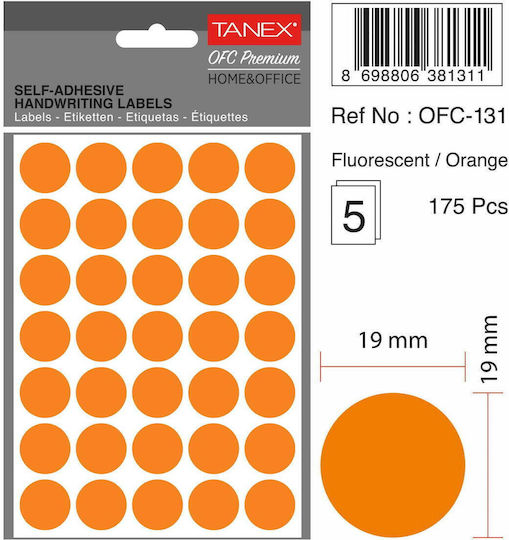 Tanex 175 Buc Etichete Adezive Tx-Ofc-131-Og Rotunde În Culoare Portocalie 19mm