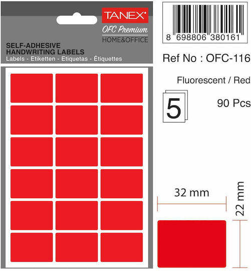 Tanex Selbstklebende Etikettenrollen 22x32mm 90 Stück