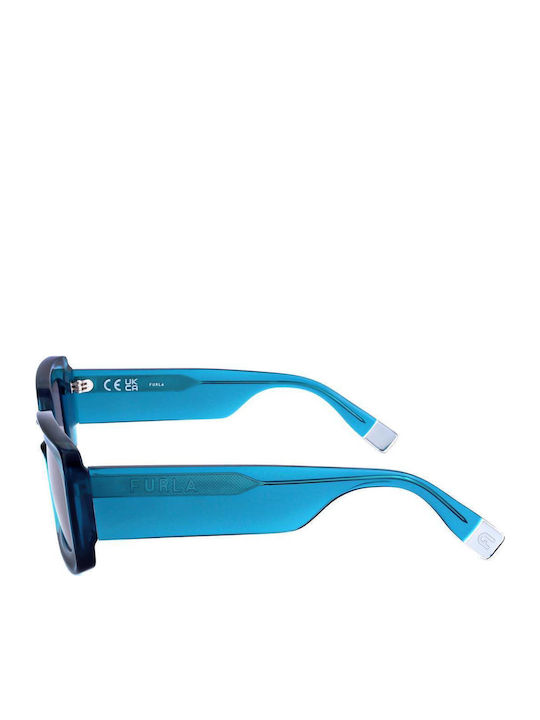 Furla Women's Sunglasses with Blue Plastic Frame and Gray Lens