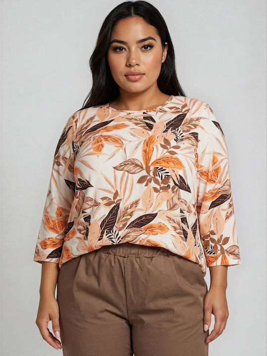 Women's Blouse with 3/4 Sleeve Floral Ecru