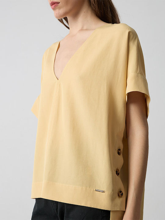 Women's Short Sleeve Blouse with V-Neckline Banana