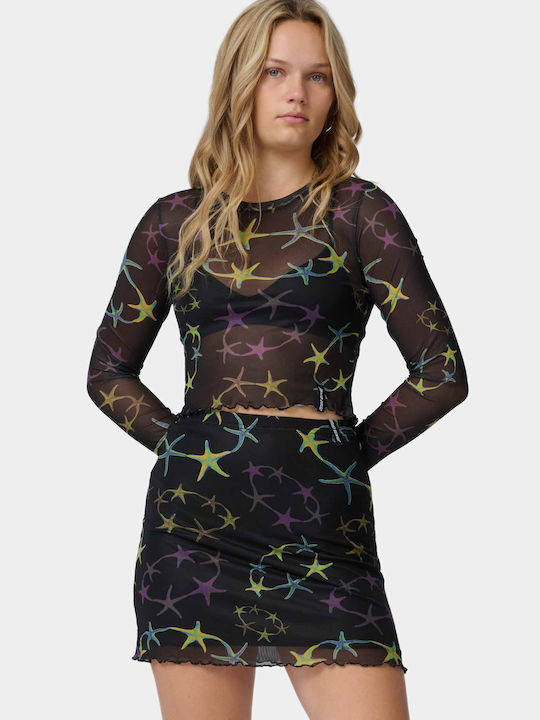 Women's Long Sleeve Black Crop Top