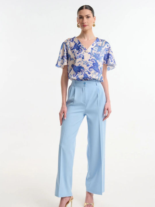 Women's Blouse Short Sleeve Blue