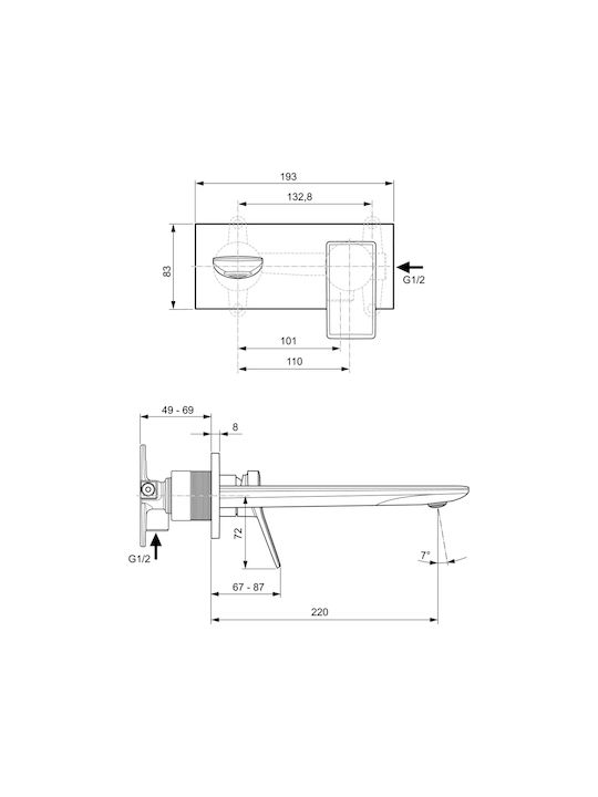 Ideal Standard Μίκτης Μπαταρίας Εντοιχισμού για Νιπτήρα Γκρι