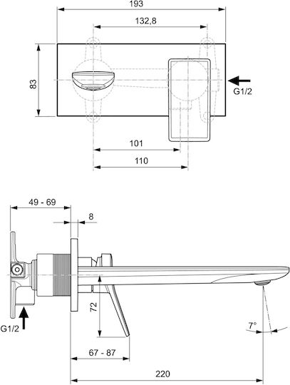Ideal Standard Built-in Battery Mixer for Bathroom Sink Gray