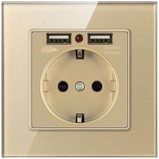 Μονή Πρίζα Ρεύματος με 2 Θύρες USB Χρυσή