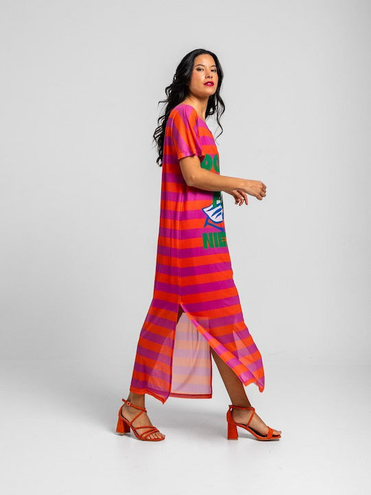Summer Maxi T-Shirt Dress with Tearing Pink