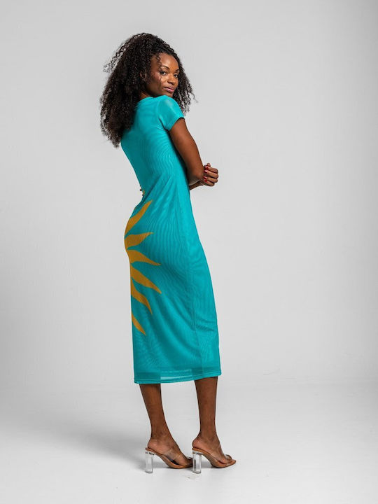 Sommer Midi Damenkleid Türkis