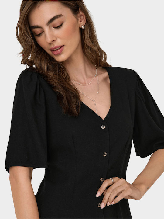 Summer Mini Shirt Dress Black