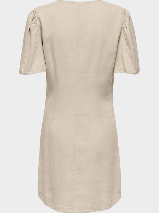 Summer Mini Shirt Dress Beige