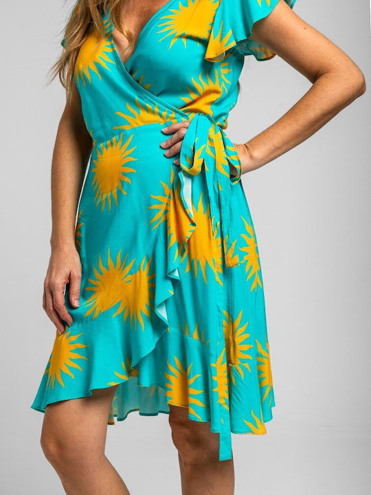 Summer Mini Dress with Ruffles Turquoise