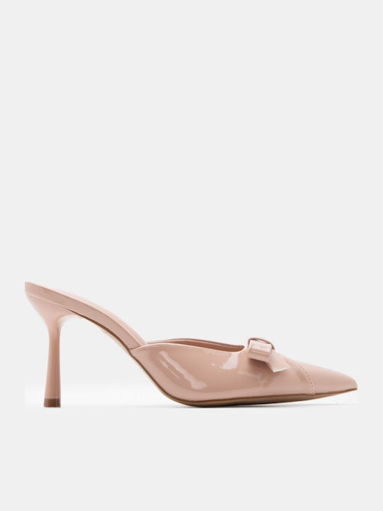 Patent Leather Mules With High Heel In Pink Colour