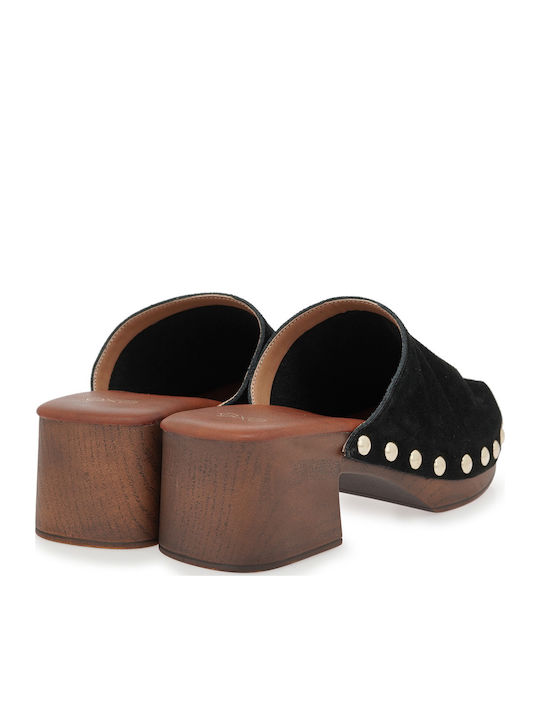 Suede Mules με Χαμηλό Τακούνι σε Μαύρο Χρώμα