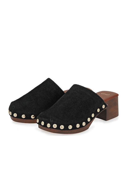 Suede Mules με Χαμηλό Τακούνι σε Μαύρο Χρώμα