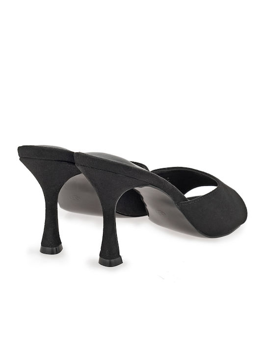 Suede Mules with High Heel in Black Colour