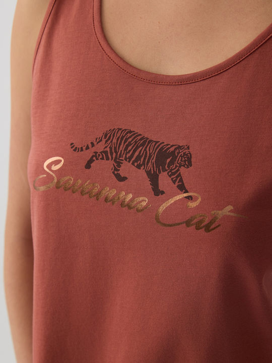 Minerva Summer Women's Cotton Pyjamas Set Terracotta Animal