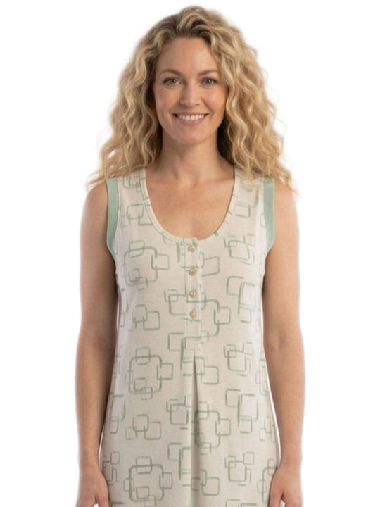 Giota Summer Cotton Women's Nightgown White Green