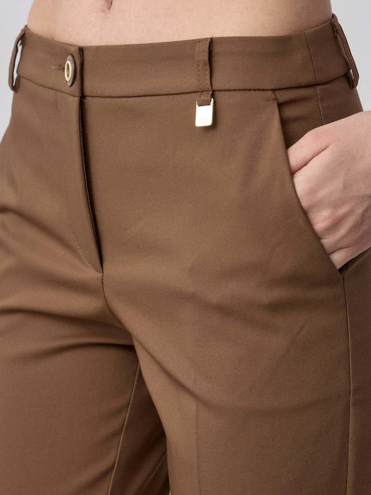 Pantaloni Capri Din Țesătură Pentru Femei Maro