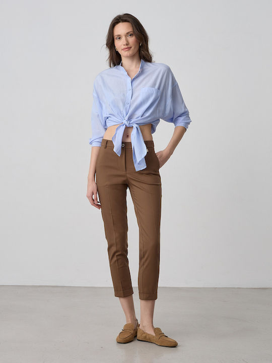 Pantaloni Capri Din Țesătură Pentru Femei Maro