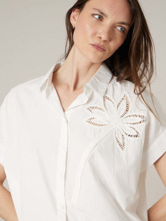 Short Sleeve Women's Shirt White Floral