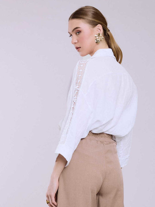 Celestino Damenhemden Leinen Loose Fit Weiß Celestino Damenhemden Leinen Loose Fit Weiß