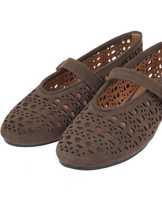 Wildleder Damen Ballerinas in Braun Farbe
