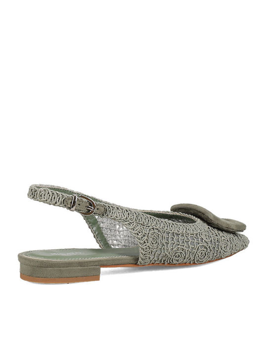 Suede Γυναικείες Μπαλαρίνες Slingback σε Πράσινο Χρώμα