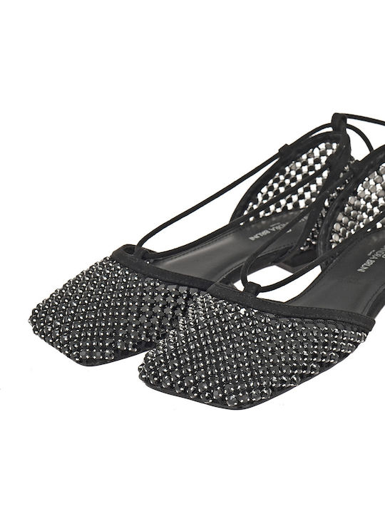 Suede Women's Ballerina Shoes In Black Colour W47002031A93-Black Strass With D240G-06 Fab