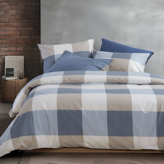Nef-Nef Homeware Casual Check Σετ Σεντόνια Μονά με Λάστιχο 100x200+35εκ. Μπλε (3τμχ)