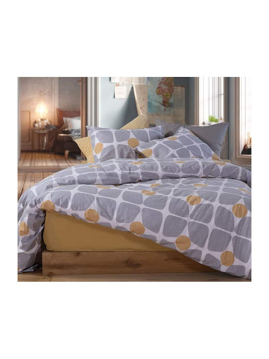 Nef-Nef Homeware Casual Set Bed Sheets Super Double With Rubber Hugger 160x200+35cm Yellow 4 Pieces