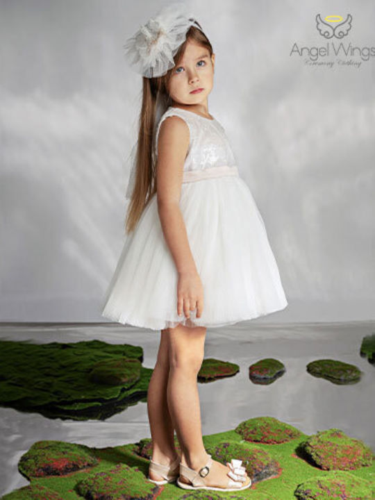 Angel Wings Λευκό Φόρεμα Βάπτισης
