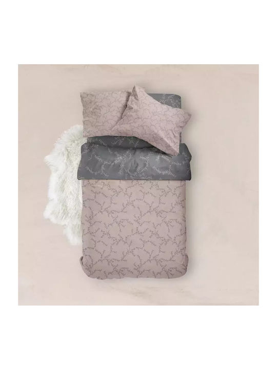 Borea Super-Double Bed Sheets Set With Rubber Hugger 160x200+40cm Nest Pink (4 Pieces)