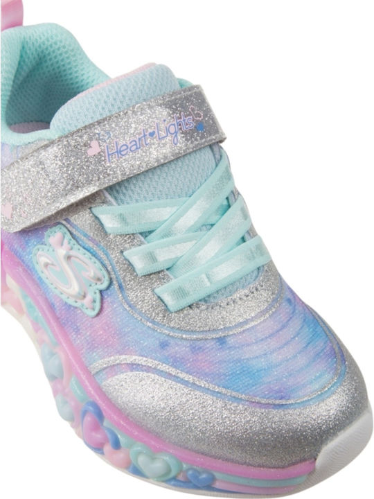 Eternal Heart Kids Sneakers with Hoop & Loop Closure & Lights Silver