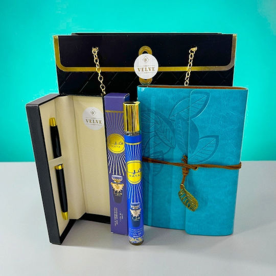 Prestige Blue Premium Set Cadou Unisex Jurnal Pix Haya Parfum 35 Ml În Cutie Elegantă Poșetă