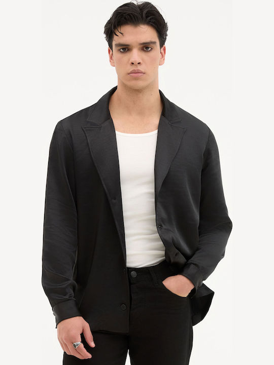 Long Sleeve Women's Satin Shirt Black