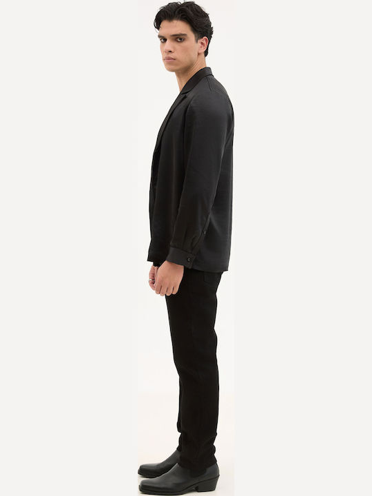 Long Sleeve Women's Satin Shirt Black