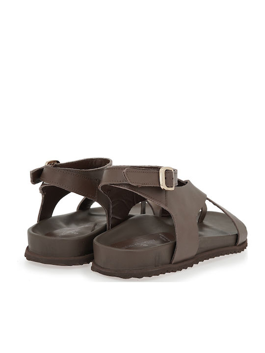 Leather Women's Flat Sandals Brown