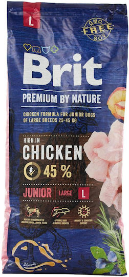 Brit Premium by Nature Junior Large 15kg Dry Food Gluten-Free for Large Breed Puppies with Chicken